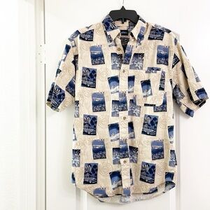 Puritan travel/vacation print short sleeve button down shirt